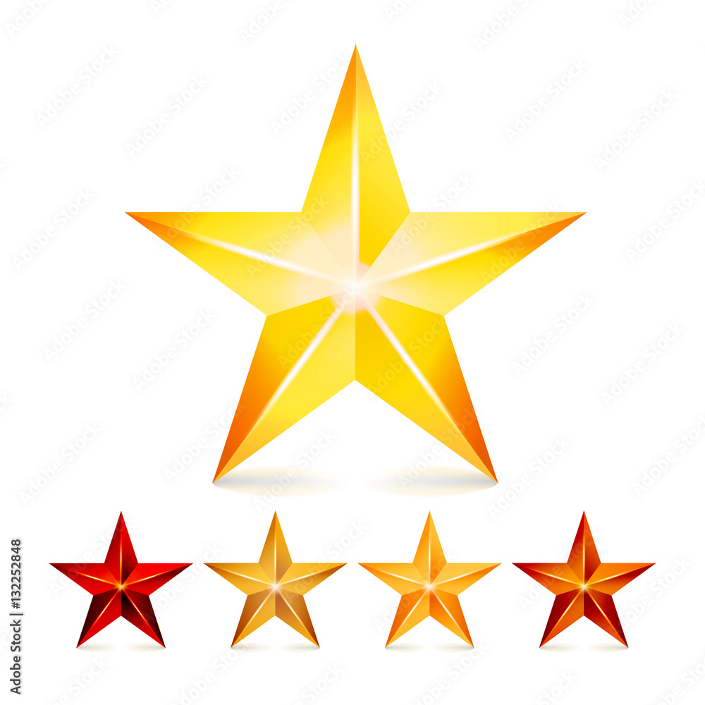 Obraz premium Achievement Vector Star Set. Decoration Realistic Symbols. 3d Shine Icon Isolated On White Background.