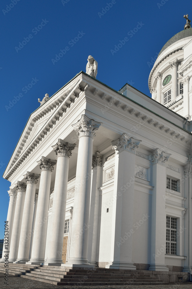 :Cathedral is Finnish Evangelical Lutheran cathedral of Diocese of Helsinki, located in neighborhood of Kruununhaka. Church was originally built from 1830-1852. Fragment