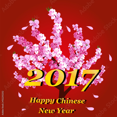 The Spring Festival. The Chinese new year. Flowering plum tree - vector illustration. Banner, postcard , congratulation.