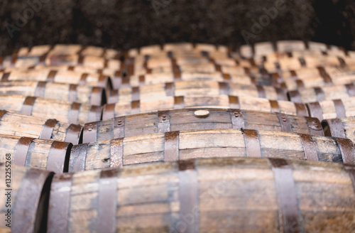 Obraz na płótnie Whisky barrels full of whiskey in Scottish traditional distiller