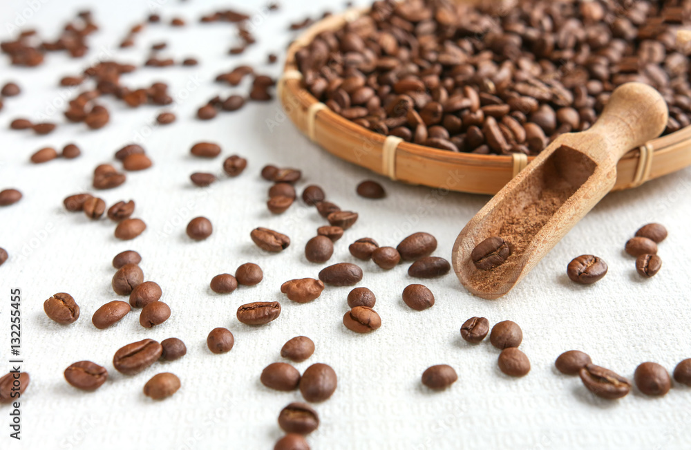 Coffee grains close-up in a rustic style Coffee grains close-up in a rustic style