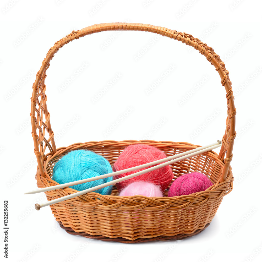 skeins of yarn and knitting needles isolated on a white backgrou skeins of yarn and knitting needles isolated on a white backgrou