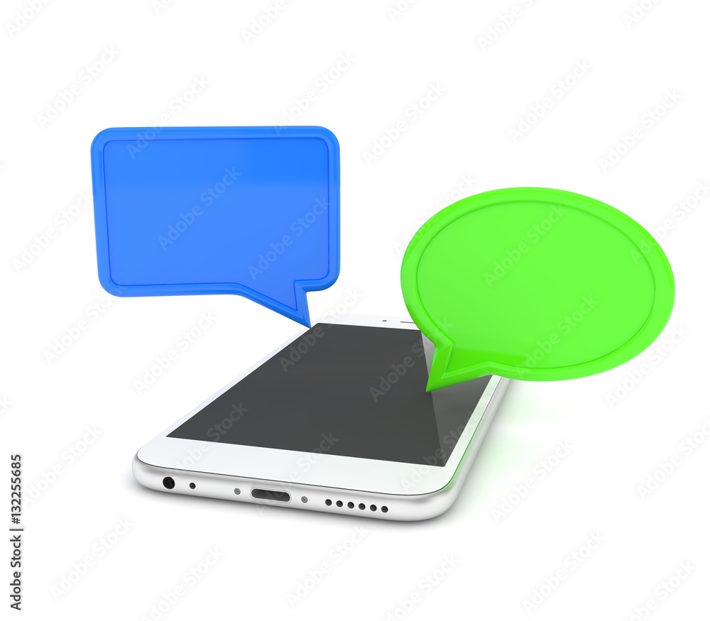 smartphone with bubbles isolated on white background. 3d rendering. smartphone with bubbles isolated on white background. 3d rendering.