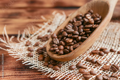 Coffee grains close-up in a rustic style