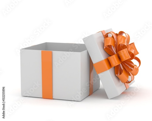 open gift box with bows isolated on white. 3d rendering.