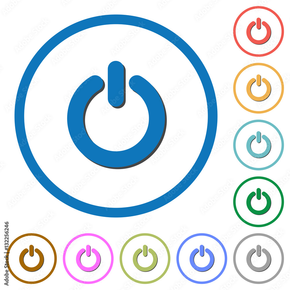 Power switch icons with shadows and outlines Power switch icons with shadows and outlines