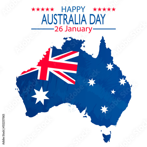 26 January Happy Australia Day. Retro Grunge Background and Flag Illustration and Vector Elements National Concept Greeting Card, Poster or Web Banner Design