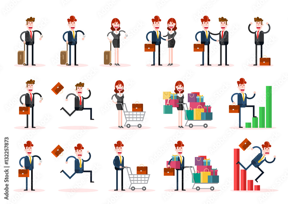 Set of Flat Businessman and Businesswoman White Background. Isolated Flat Vector Illustration. 