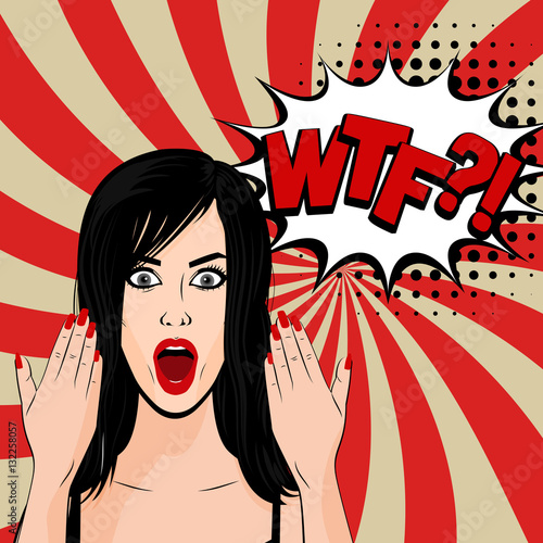 Angry sexy brunette girl pop art
