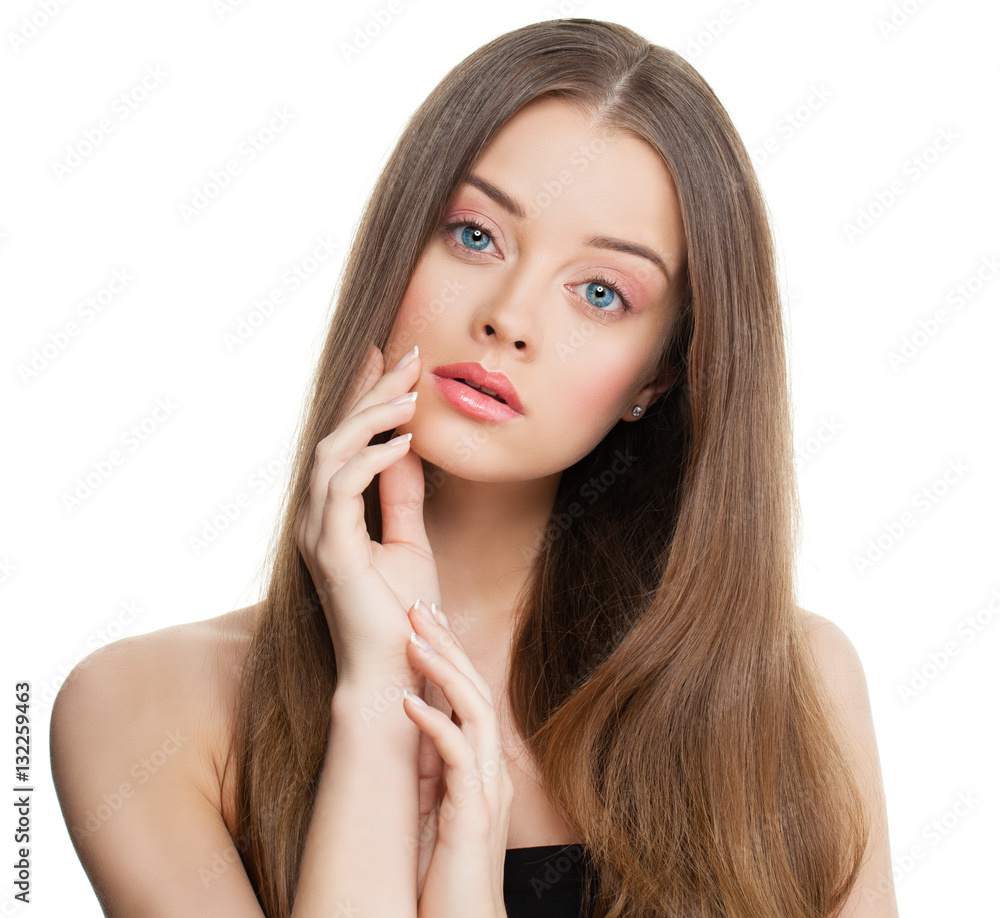 Spa Model Woman with Healthy Skin and Long Hair Isolated. Skinca Spa Model Woman with Healthy Skin and Long Hair Isolated. Skinca