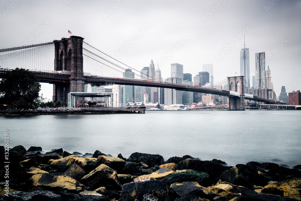 Long exposure of Brooklyn Bridge and Lower Manhattan, New York