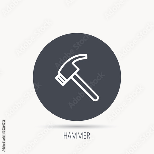 Hammer icon. Repair or fix tool sign. Round web button with flat icon. Vector