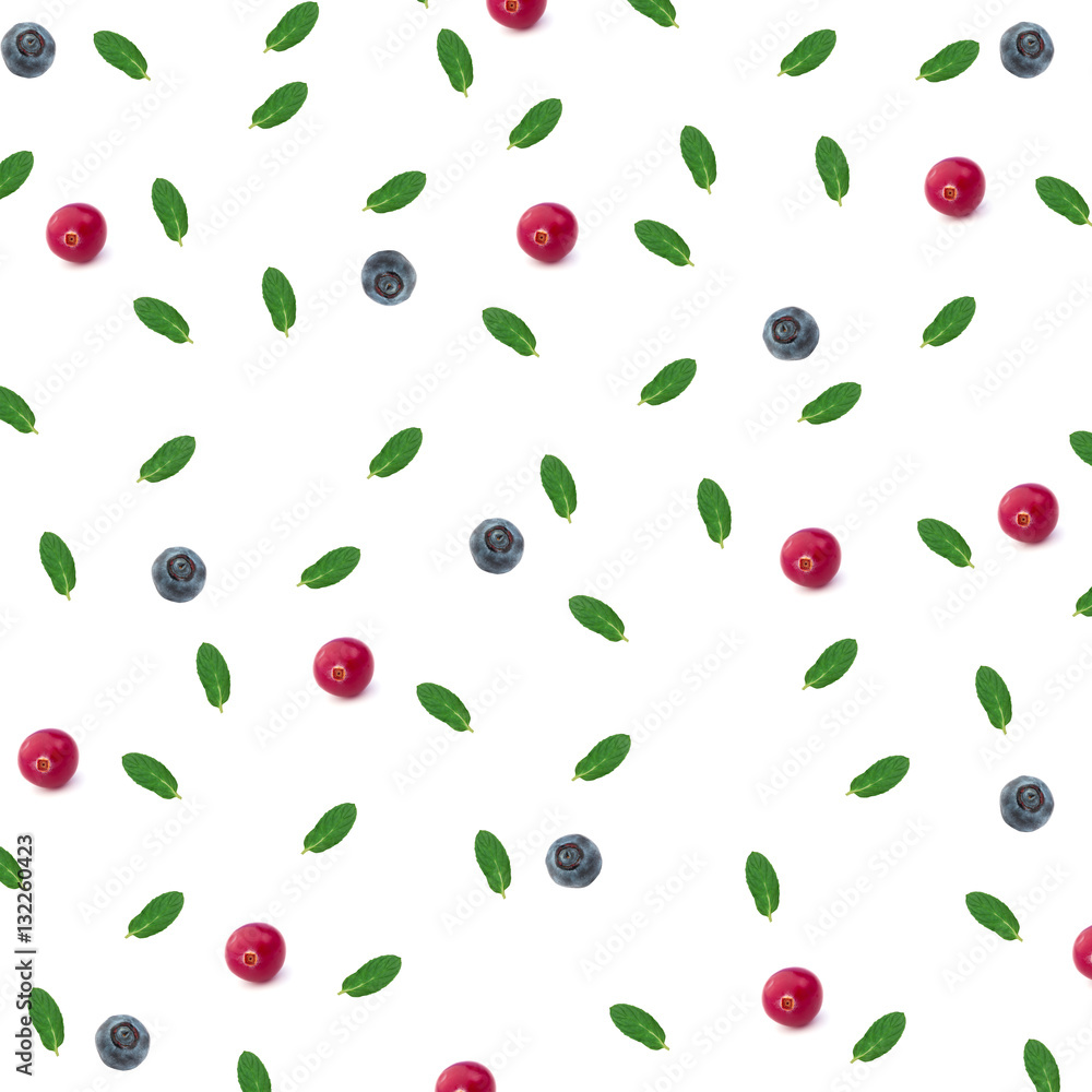 summer berry pattern blueberry cranberry and mint isolated on white background top view of a flat style summer berry pattern blueberry cranberry and mint isolated on white background top view of a flat style