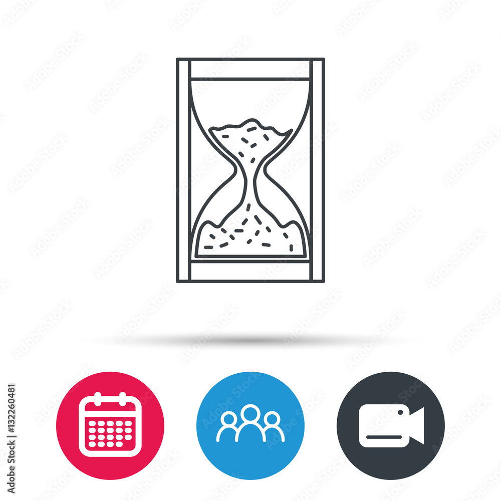 Fototapeta premium Hourglass icon. Sand time sign. Group of people, video cam and calendar icons. Vector