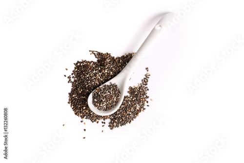 chia seeds in a spoon isolated on white background
