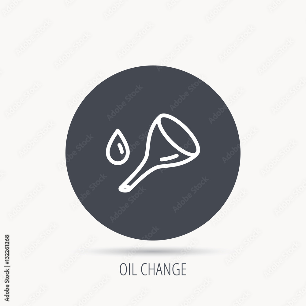 Oil change service icon. Fuel can with drop sign. Round web button with flat icon. Vector Oil change service icon. Fuel can with drop sign. Round web button with flat icon. Vector