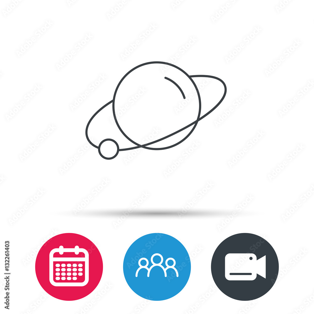 Planet icon. World globe sign. Astronomy symbol. Group of people, video cam and calendar icons. Vector Planet icon. World globe sign. Astronomy symbol. Group of people, video cam and calendar icons. Vector