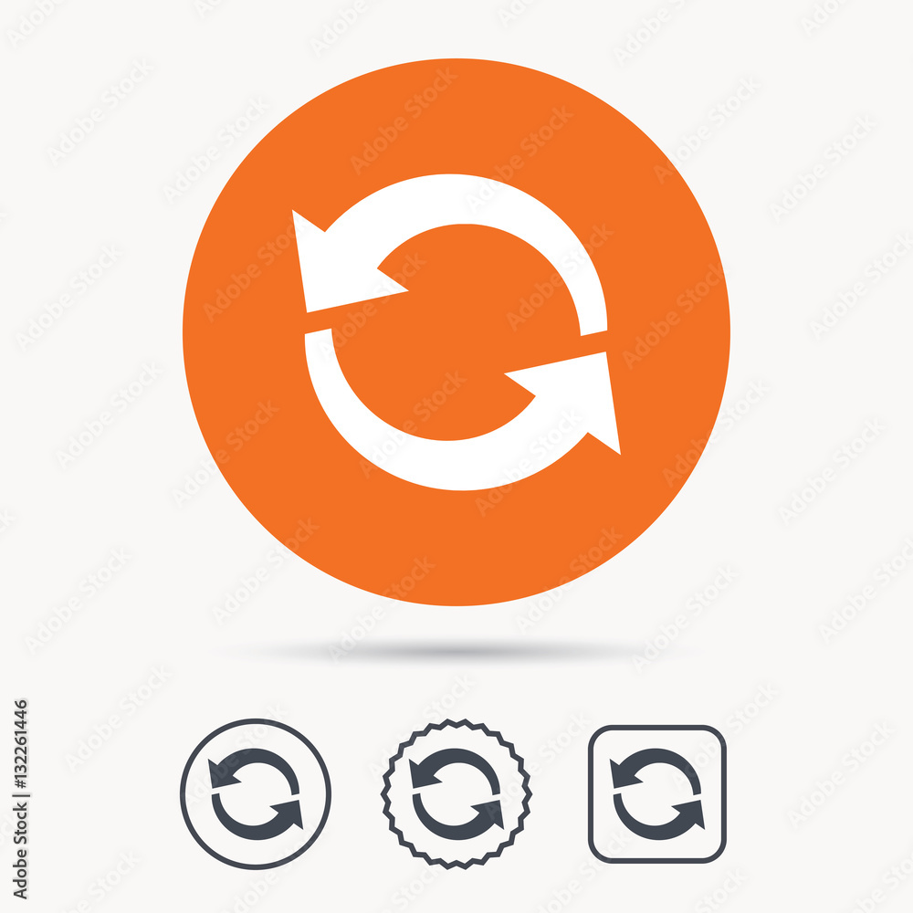 Update icon. Refresh or repeat symbol. Orange circle button with web icon. Star and square design. Vector Update icon. Refresh or repeat symbol. Orange circle button with web icon. Star and square design. Vector