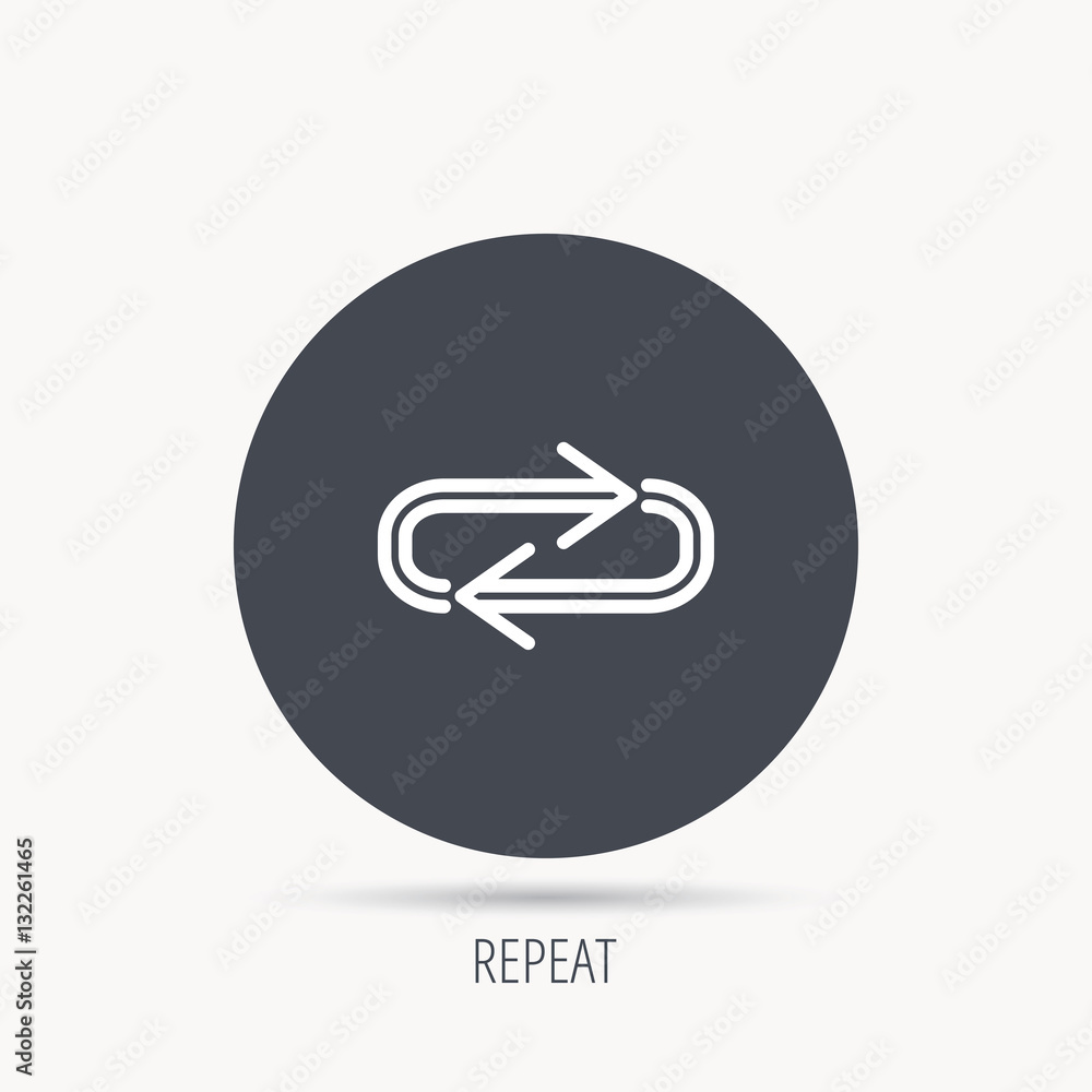 Repeat icon. Full rotation sign. Reload, refresh loop symbol. Round web button with flat icon. Vector Repeat icon. Full rotation sign. Reload, refresh loop symbol. Round web button with flat icon. Vector