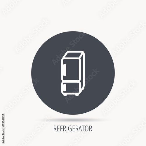 Refrigerator icon. Fridge sign. Round web button with flat icon. Vector
