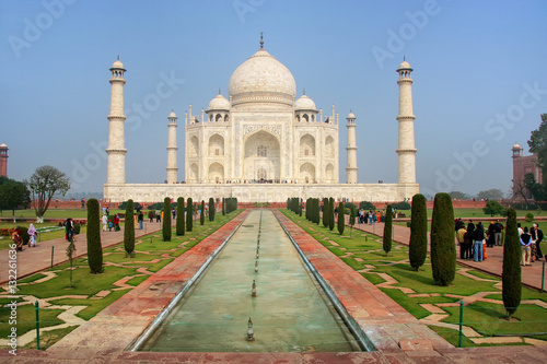 Taj Mahal with reflecting pool in Agra, Uttar Pradesh, India