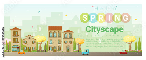 Fototapeta Naklejka Na Ścianę i Meble -  Hello spring cityscape background , vector , illustration