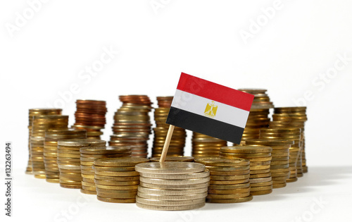 Egypt flag waving with stack of money coins