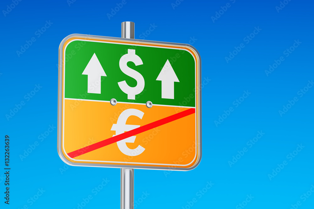 Dollar and euro symbol on the road sign, 3D rendering Dollar and euro symbol on the road sign, 3D rendering
