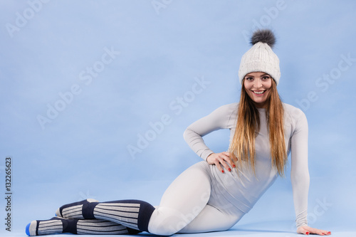 woman in thermal underwear top ang leggings photo