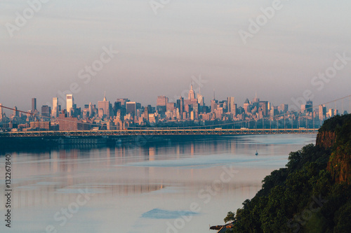 NYC skyline at sunrise with George Washington Bridge