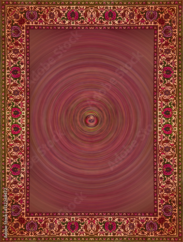 Persian Carpet Texture, abstract ornament. Round mandala pattern, Middle Eastern Traditional Carpet Fabric Texture. Turquoise milky blue grey brown yellow red maroon pink violet orange