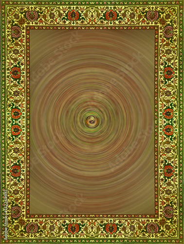 Persian Carpet Texture, abstract ornament. Round mandala pattern, Middle Eastern Traditional Carpet Fabric Texture. Turquoise milky blue grey brown yellow red maroon pink violet orange