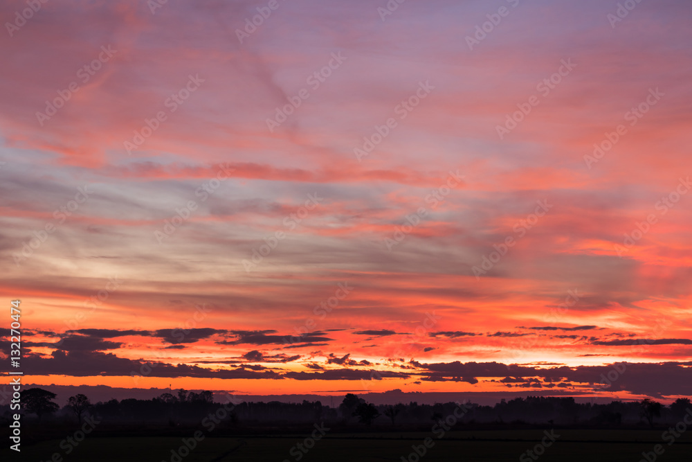 Fototapeta premium Sky orange and yellow countryside.