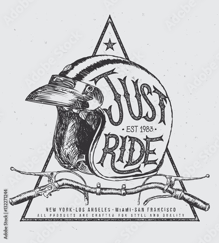 Just ride helmet with handle bar and muffler, t shirt print