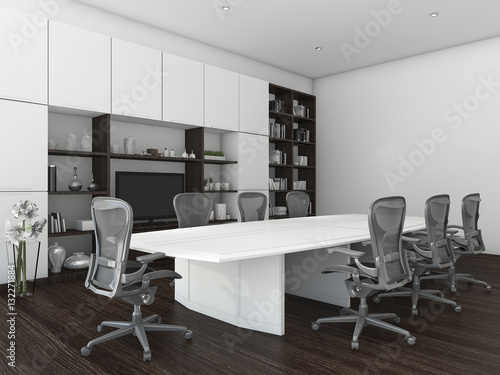 3d rendering meeting room for business with dark wood floor