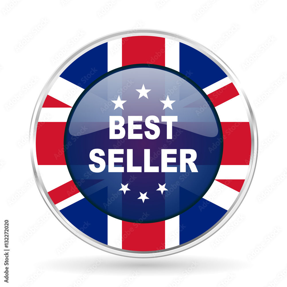 best seller british design icon - round silver metallic border button with Great Britain flag best seller british design icon - round silver metallic border button with Great Britain flag