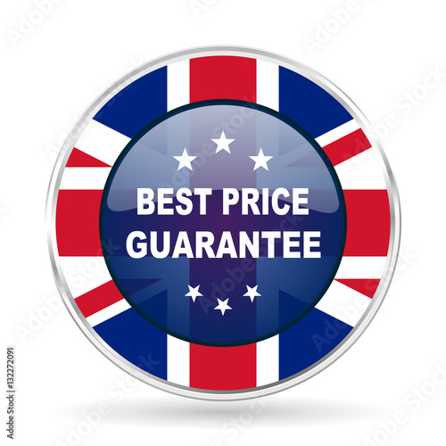 best price guarantee british design icon - round silver metallic border button with Great Britain flag