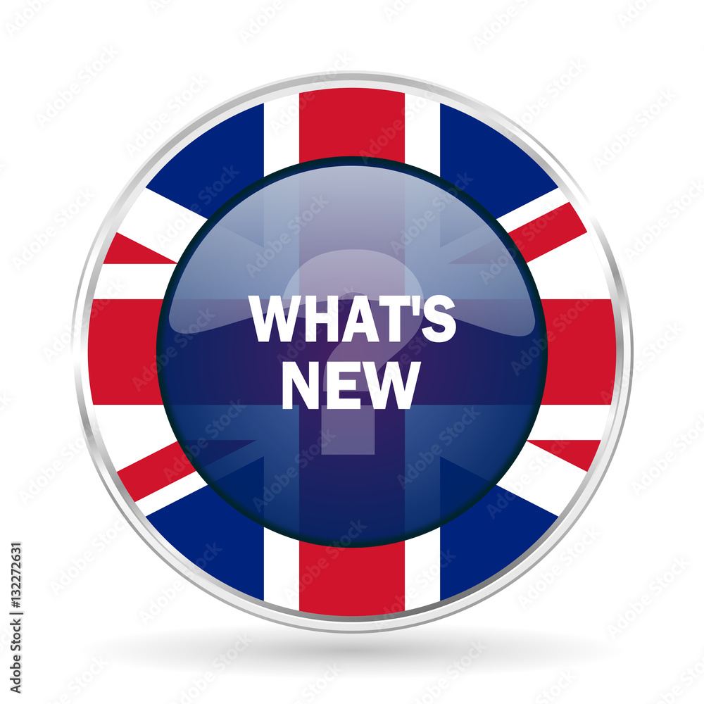 new british design icon - round silver metallic border button with Great Britain flag new british design icon - round silver metallic border button with Great Britain flag