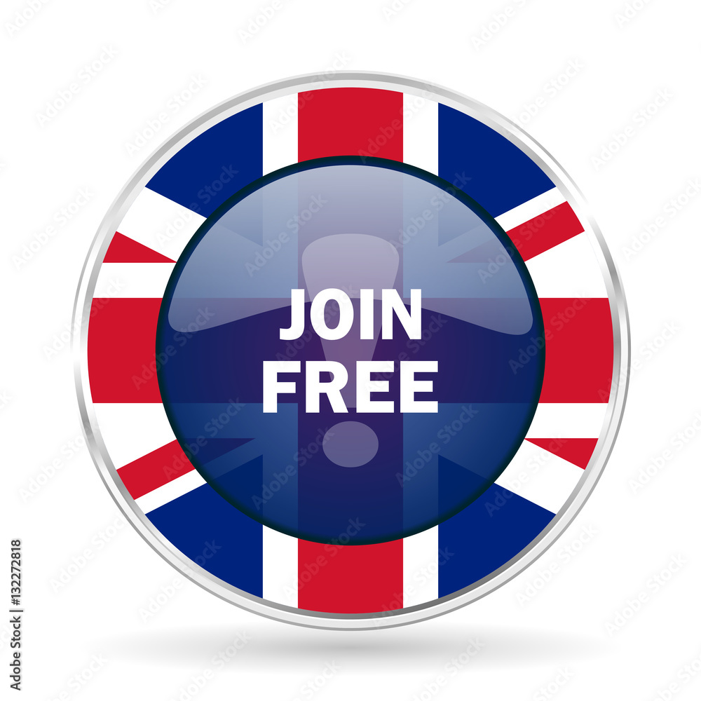 join free british design icon - round silver metallic border button with Great Britain flag join free british design icon - round silver metallic border button with Great Britain flag