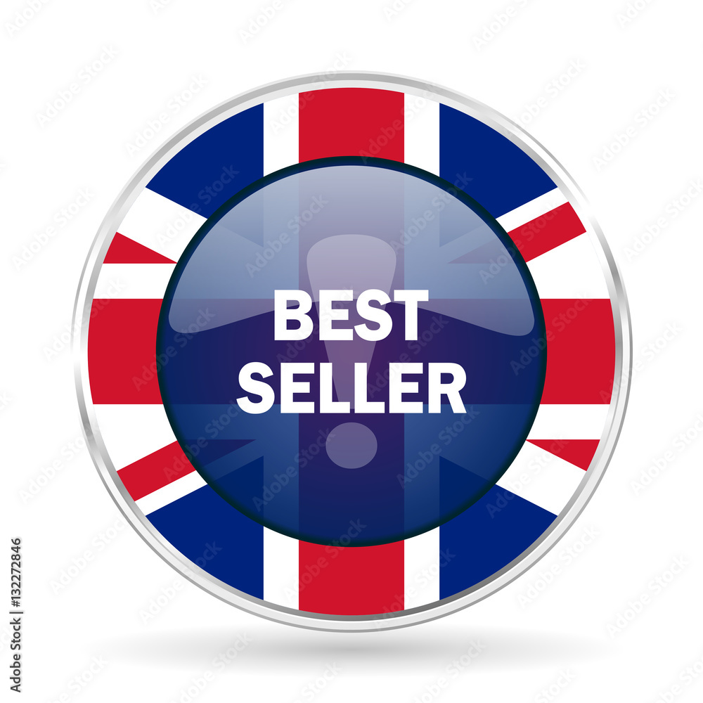 best seller british design icon - round silver metallic border button with Great Britain flag best seller british design icon - round silver metallic border button with Great Britain flag