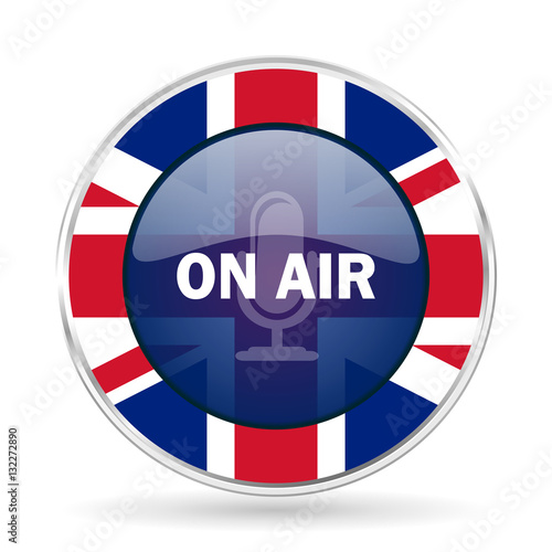 on air british design icon - round silver metallic border button with Great Britain flag