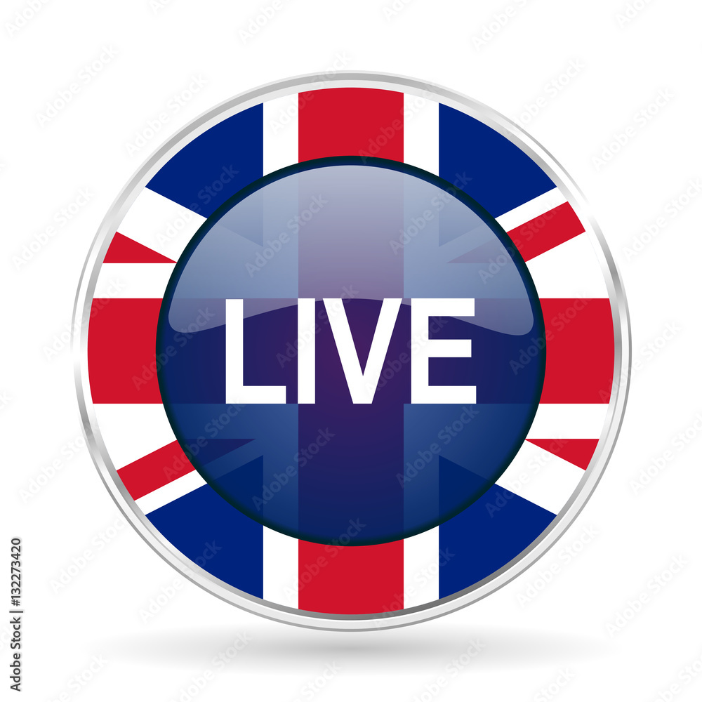 live british design icon - round silver metallic border button with Great Britain flag live british design icon - round silver metallic border button with Great Britain flag