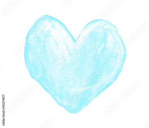 Light blue heart painted with gouache
