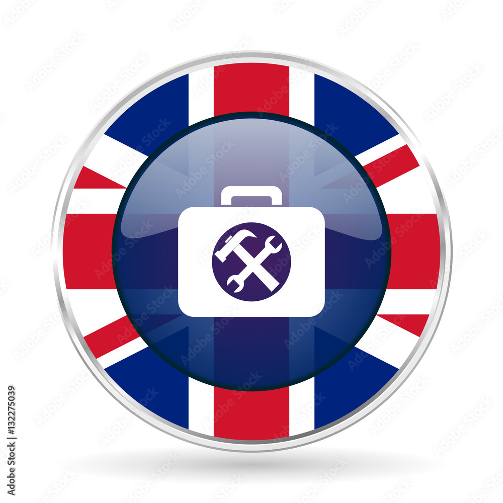 toolkit british design icon - round silver metallic border button with Great Britain flag toolkit british design icon - round silver metallic border button with Great Britain flag