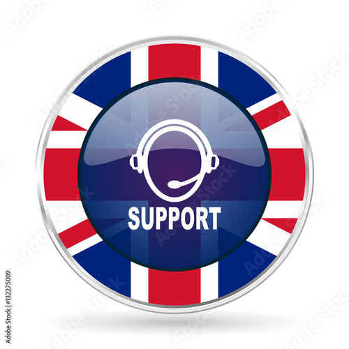 support british design icon - round silver metallic border button with Great Britain flag