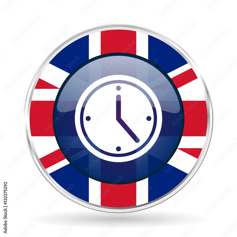 time british design icon - round silver metallic border button with Great Britain flag
