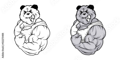 Fototapeta Naklejka Na Ścianę i Meble -  Panda bear, isolated on white background, colour and black white illustration, suitable as logo or team mascot