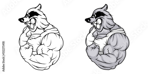 Raccoon, isolated on white background, colour and black white illustration, suitable as logo or team mascot