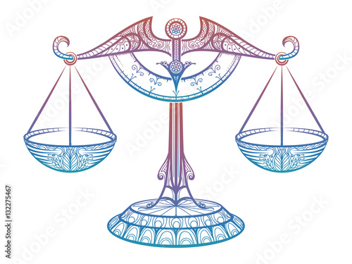 Colorful Justice scales or Zodiac sign of Libra zentangle style design. Vector illustration