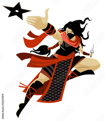 ninja woman with sai blade and throwing star